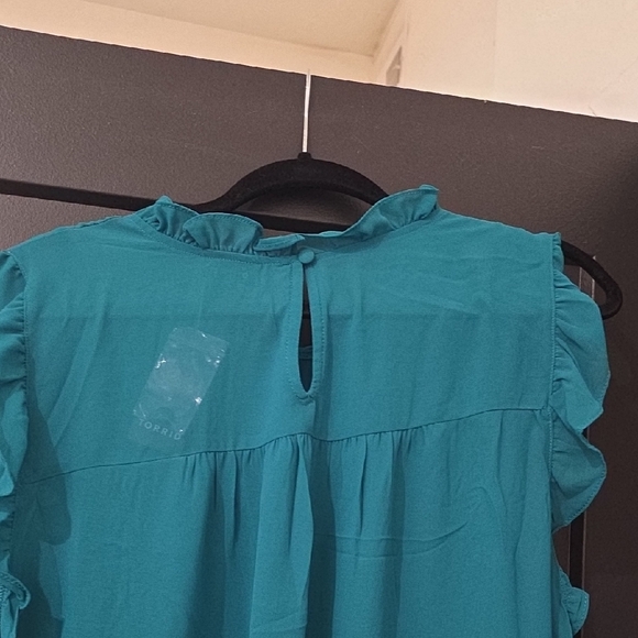 Torrid Teal Ruffle Blouse - Picture 4 of 6